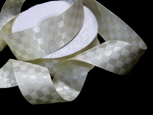 Стрічка декоративна атласна "Шахівниця", 2,5 см, КРЕМОВА