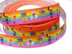 Репсова стрічка 2,5 см, "Hairdorables", ПОМАРАНЧЕВО-РОЖЕВА
