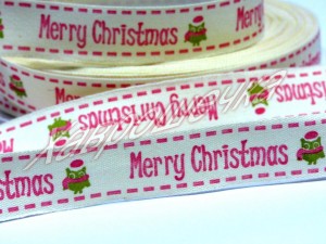 Тасьма бавовняна "Merry Christmas", 1,5 см, МОЛОЧНА
